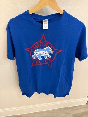 Gildan Royal Blue Unisex Chicago Police Graphic Tee with Red & White Print